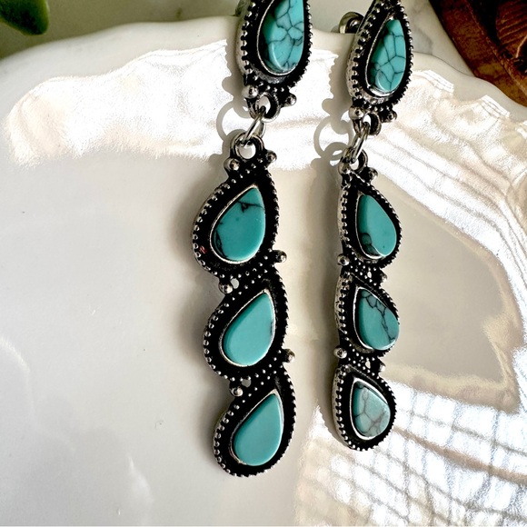 2/$30🌵 Teardrop Turquoise Stone Earrings Silver Southwestern Jewelry NEW Boho - Picture 4 of 10
